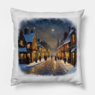 Dickensian Christmas Street Pillow