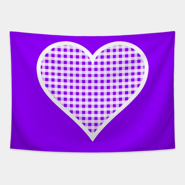 Purple and White Gingham Heart Tapestry by bumblefuzzies