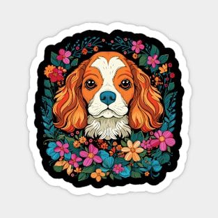 King Charles Spaniel with wild flowers illustration Magnet