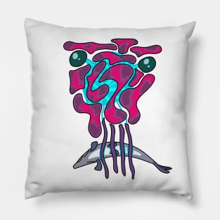 Violet alien crab eating fish Pillow