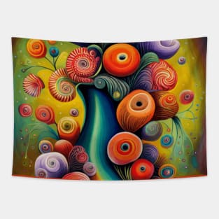 Surrealistic Woman with Cute Abstract Flowers Still Life Painting Tapestry