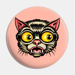 Old School Cat Face Flash Tattoo Pin