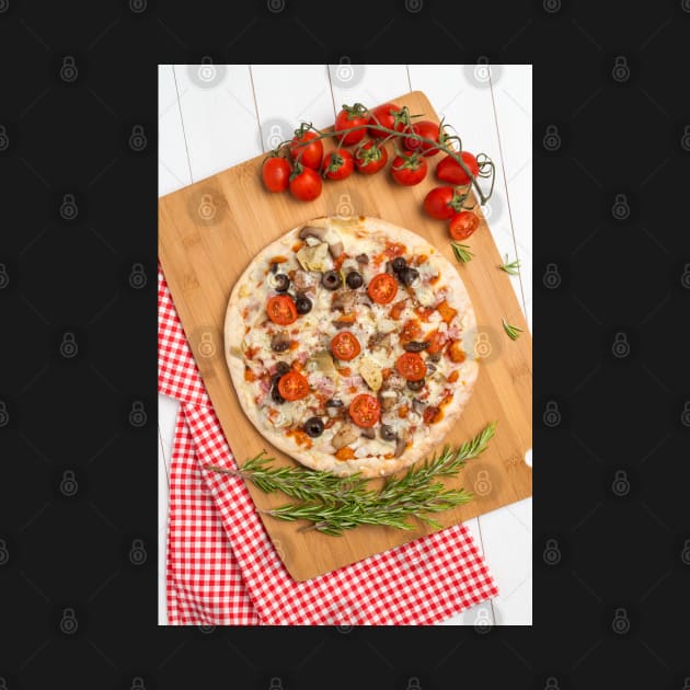 Pizza with bacon, olives and tomato by homydesign