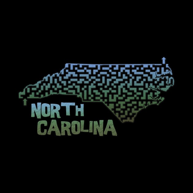 North Carolina State Outline Maze & Labyrinth T-Shirt by gorff