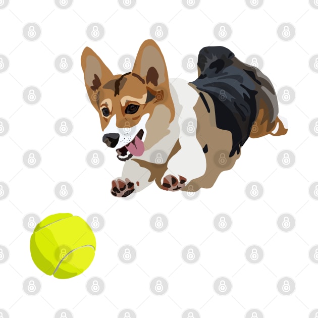 Corgi chasing ball by smoochugs