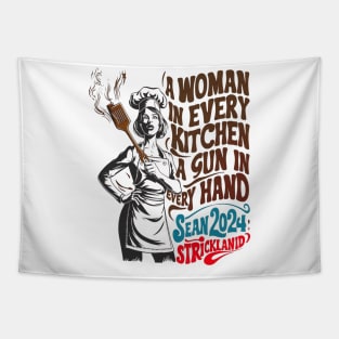 A woman in every kitchen a gun in every hand  Sean 2024 Tapestry