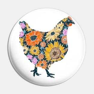 Deborah the Floral Chicken Pin