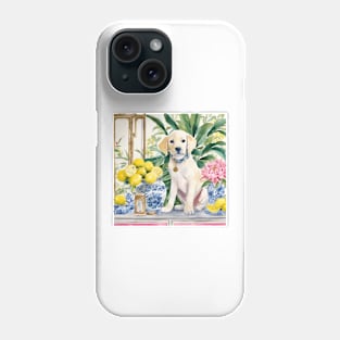 Blonde Labrador puppy and chinoiserie jars Phone Case