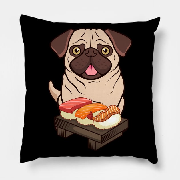 Chibi Anime Pug Dog Sushi Lover Pillow by TheBeardComic