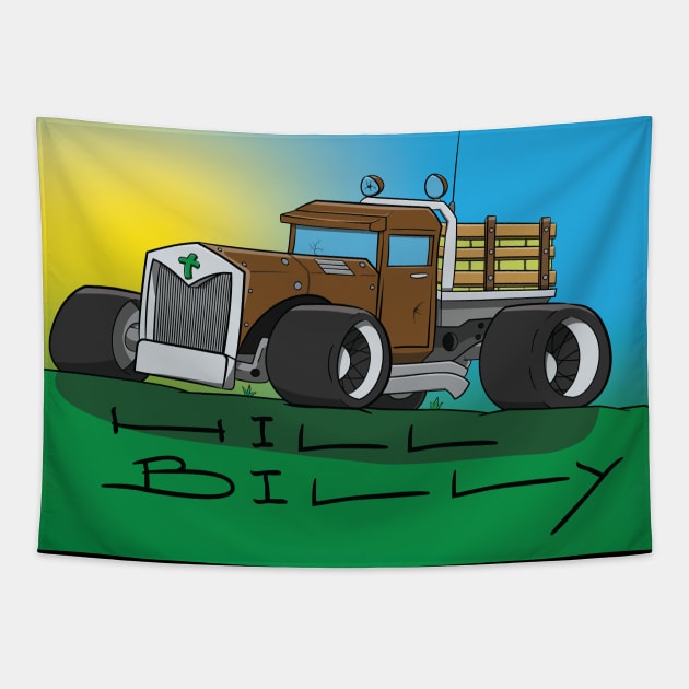 Hill Billy Hay Bale Truck Cartoon Tapestry by Dad n Son Designs