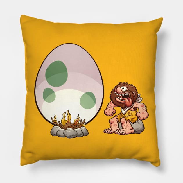 caveman hungry egg Pillow by Mako Design 