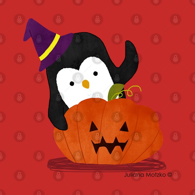 Penguin Witch and Halloween Pumpkin by thepenguinsfamily