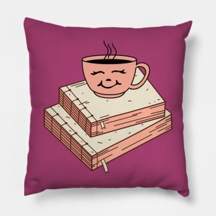 Cute Coffee and Books Drawing Pillow