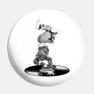 Break Dancer on a Vinyl Record, Black & White Pin