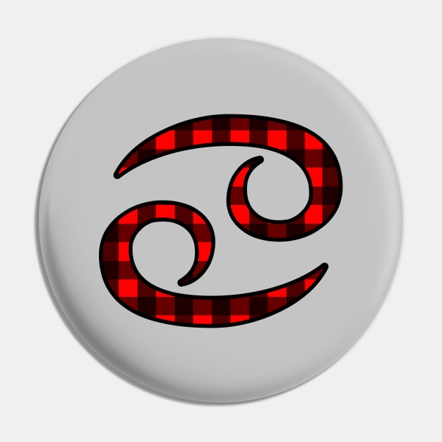 Cancer Zodiac Horoscope Symbol in Black and Red Buffalo Plaid Pin by bumblefuzzies