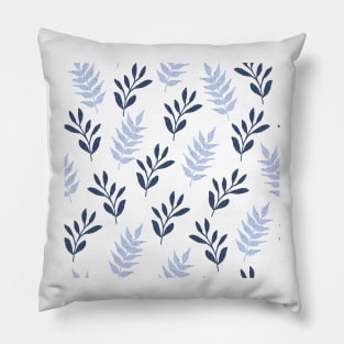 Blue Twigs and Leaf Pattern Pillow