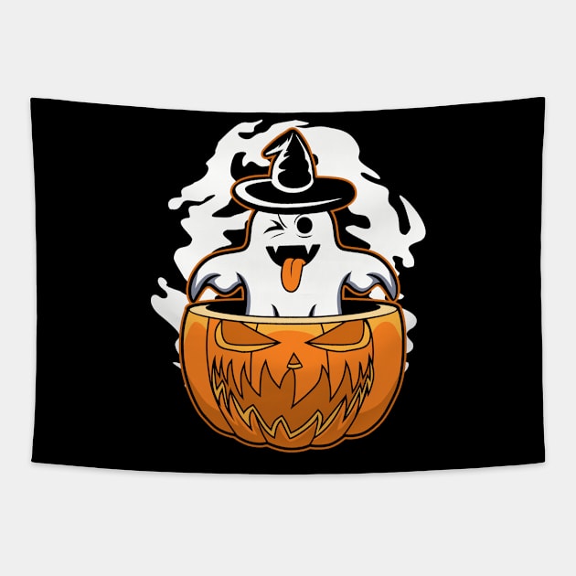 GHOST IN THE PUMPKIN Tapestry by beanbeardy