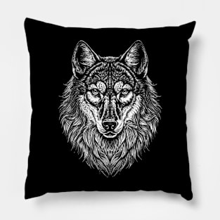 The head of a wolf line art wolf Pillow