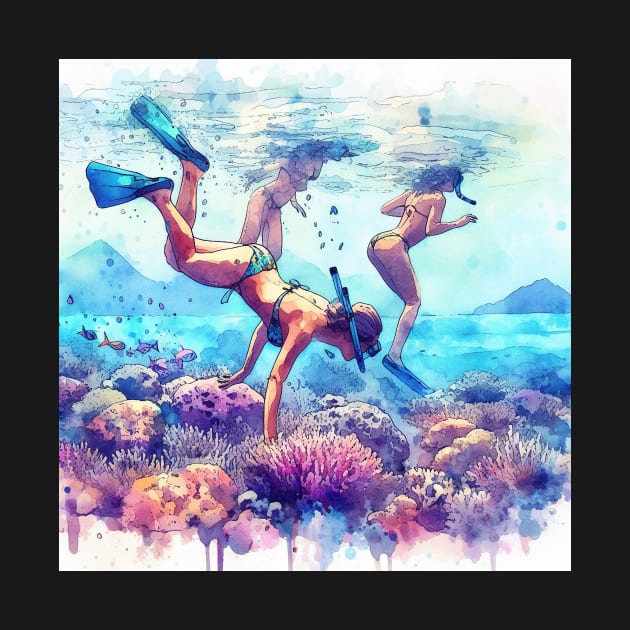 Artistic illustration of a beach scene from underwater by WelshDesigns