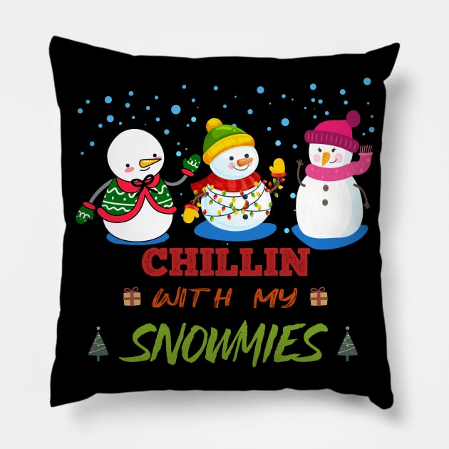 Funny Chillin with my Snomies Christmas Snowman Pillow by Flipodesigner