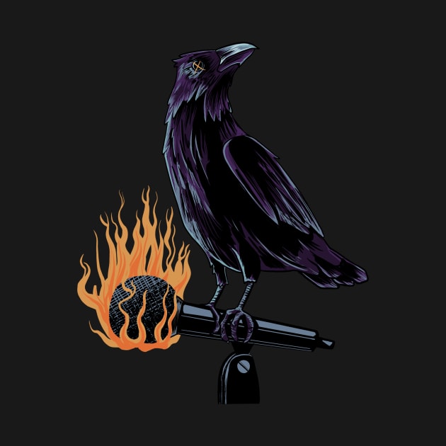 Burning microphone with black crow by Art Deck