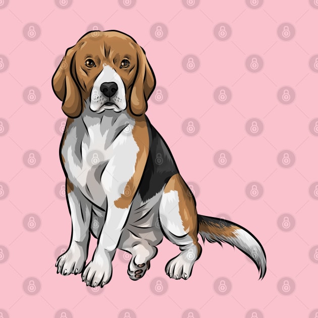 Cute Tri-Color Beagle Dog by Shirin Illustration