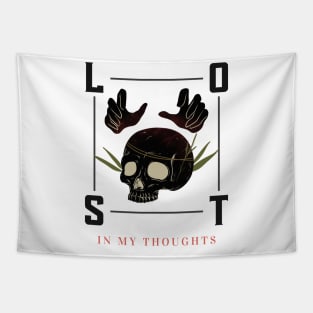 Skull Lost In My Thoughts Going Crazy Insane Insanity Tapestry