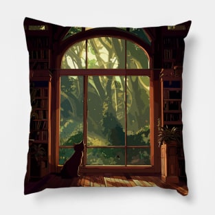 Cat inside house in forest Pillow