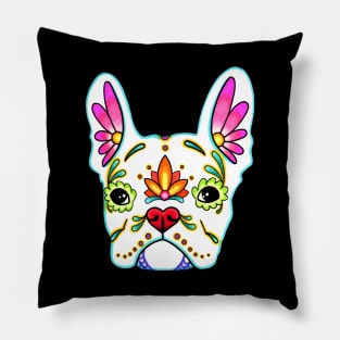 French Bulldog in White - Day of the Dead Sugar Skull Dog Pillow