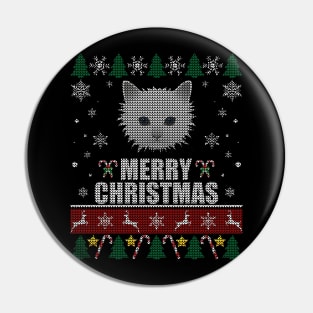 White Cat Face Christmas Pin
