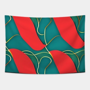 Teal and Red with Gold Pattern Tapestry