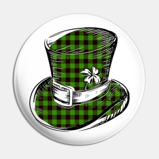 Irish Lucky Clover Leprechaun Hat in Green Plaid Pin