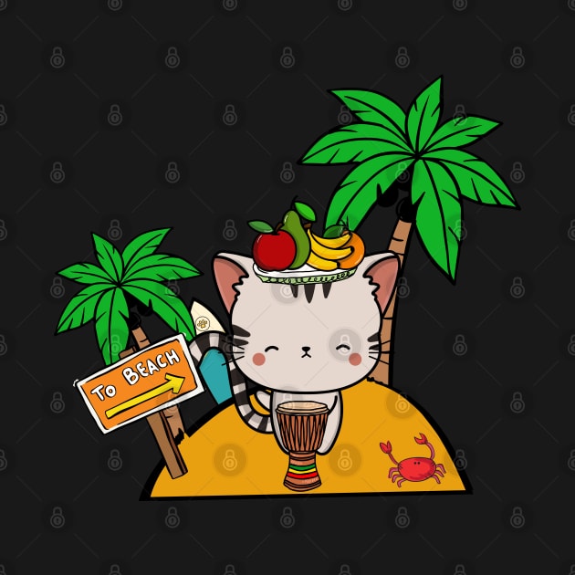 Funny tabby cat is on a deserted island by Pet Station