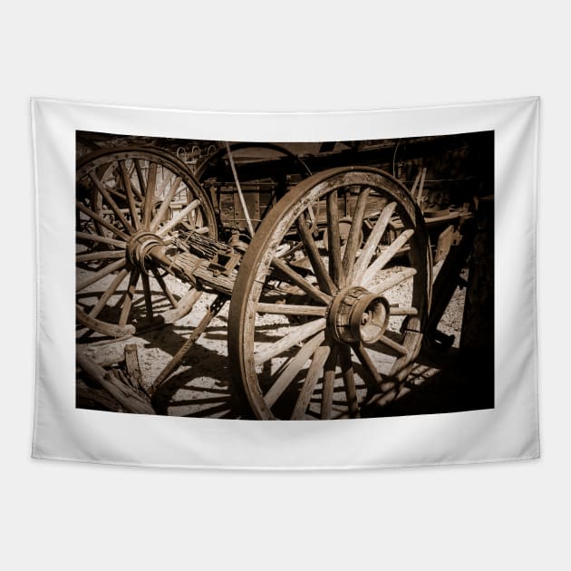 Old West Wagon Wheels Tapestry by KirtTisdale