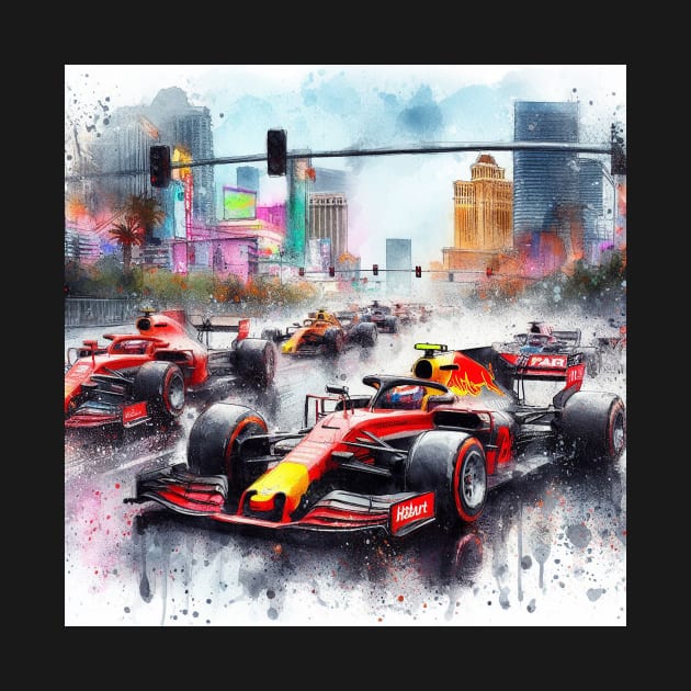 Artistic illustration of high speed racing cars in Las Vegas by WelshDesigns