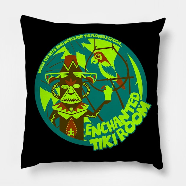 Enchanted Tiki Room (blue, green, red) Pillow by brodiehbrockie