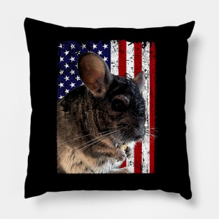 Cute and Cozy Chinchilla USA Flag Tee for Rodent Lovers Pillow