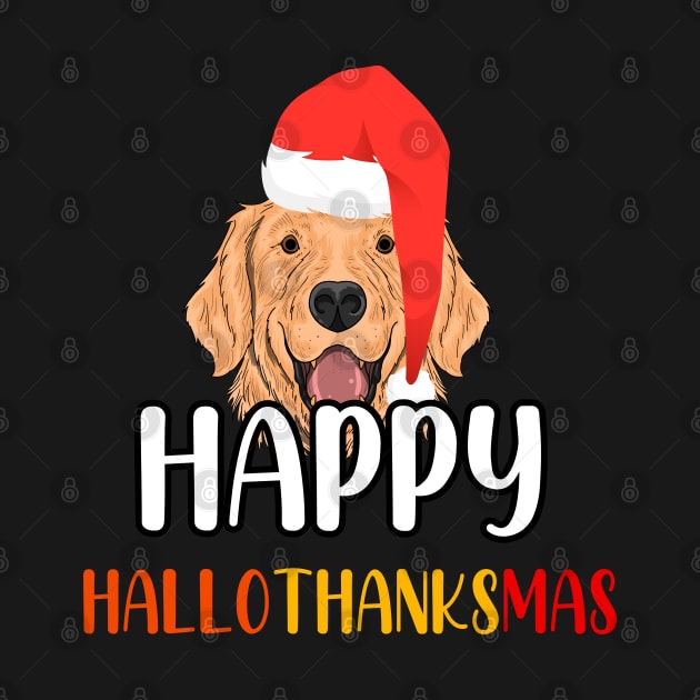 Happy Hallothanksmas / Funny Golden Retriever Happy Hallothanksmas by WassilArt