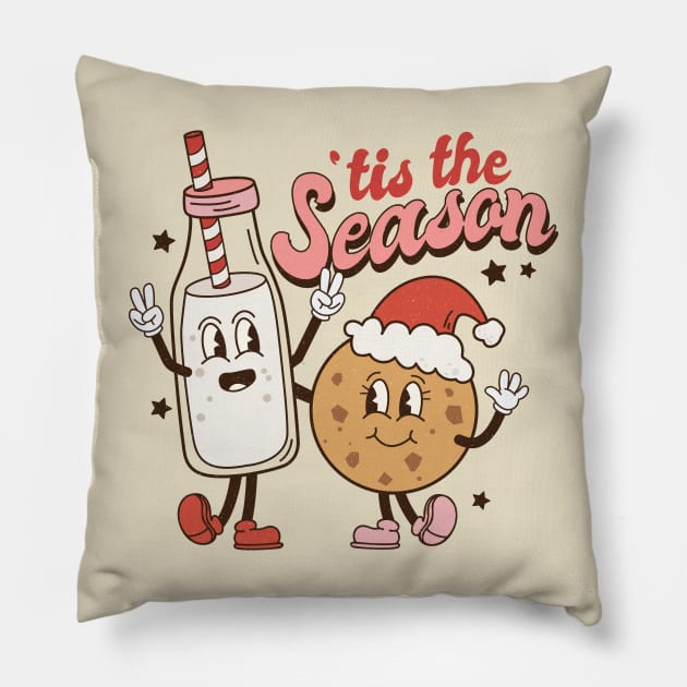 Retro Christmas Tis the Season Milk and Cookies Pillow by Nova Studio Designs