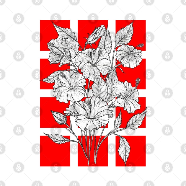 Hand Drawn Florals with square blocks background by SemDesigns