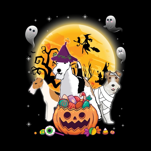 Wire Fox Terrier Dog Mummy Witch Moon Ghosts Happy Halloween Thanksgiving Merry Christmas Day by joandraelliot