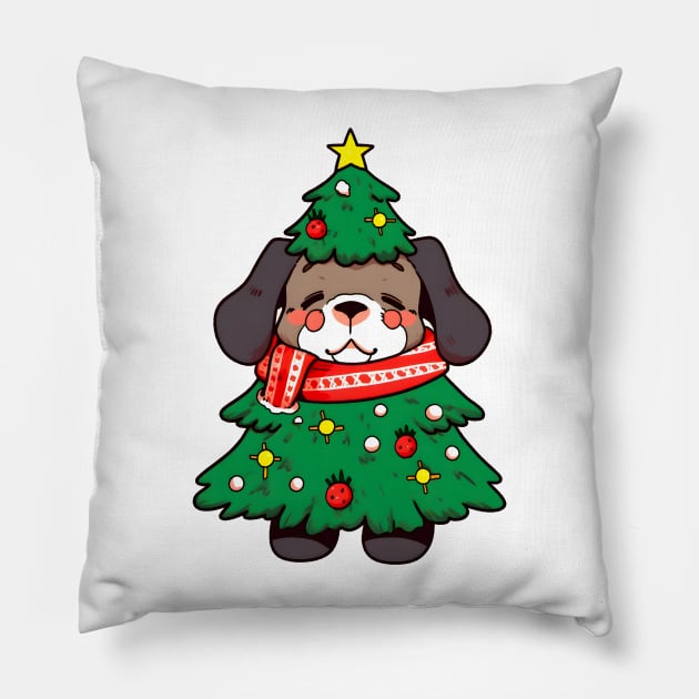 Cute Puppy Wearing A Christmas Tree Pillow by xuanxuanshop