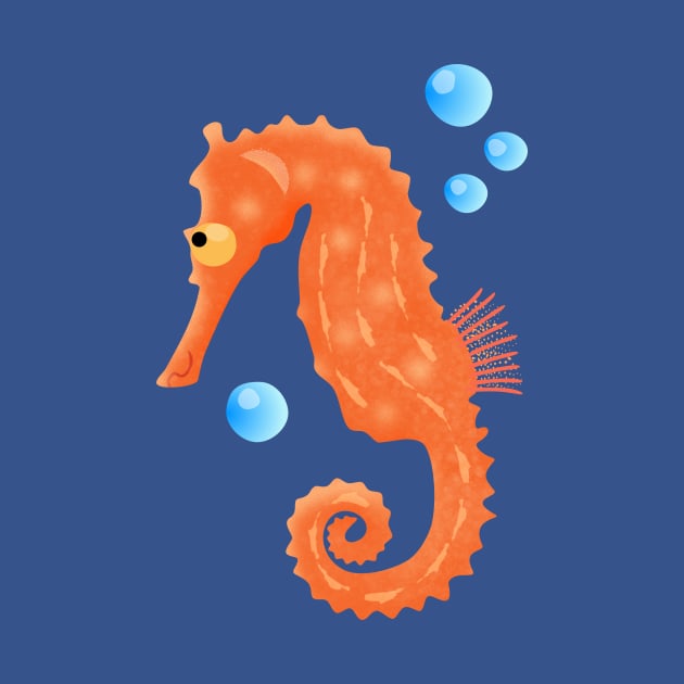 Cute orange seahorse bubbles cartoon illustration by FrogFactory