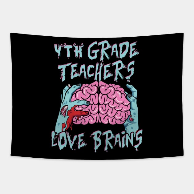 4Th Fourth Grade Teachers Love Brains Halloween Tapestry by AlfieDreamy 