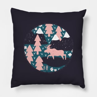 Mountain Moose (Salmon & Denim) Pillow