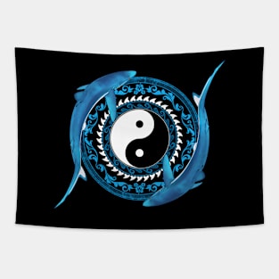 Yin and Yang Blue Sharks Tapestry
