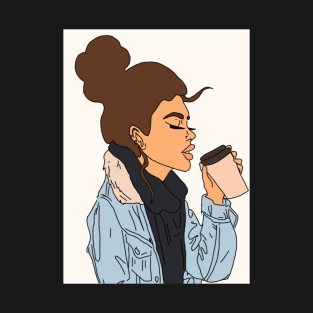 GIRL DRINKS COFFEE T-Shirt