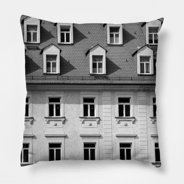 Black and white building Pillow by MikaelSh