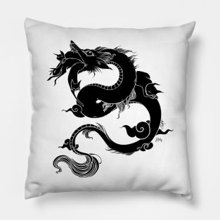 Flying Dragon In Space With Cats Drawing Pillow