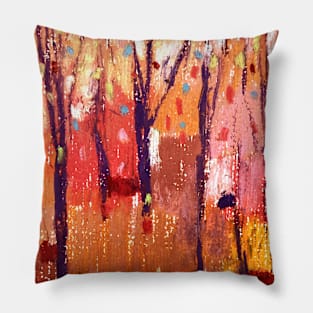 Woodland, hot colors landscape Pillow